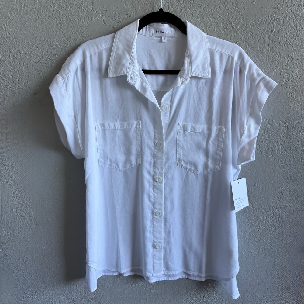 Bella Dahl White Short Sleeve Button Up Top - Medium